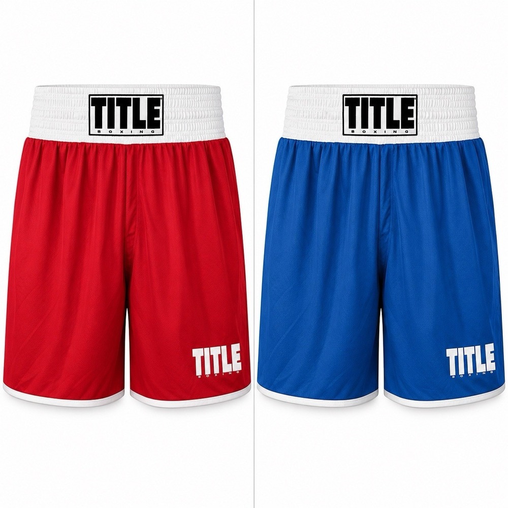 Mens Title Reversible Boxing Shorts Blue Red White Elastic Waist